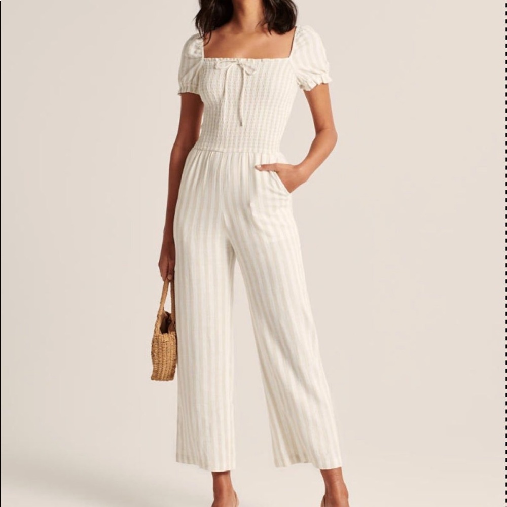 abercrombie short sleeve jumpsuit in white stripe
